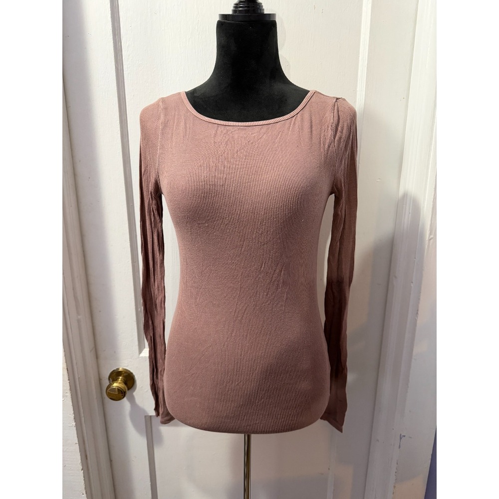 Truly Madly Deeply Brown Ribbed Long Sleeve Top in S